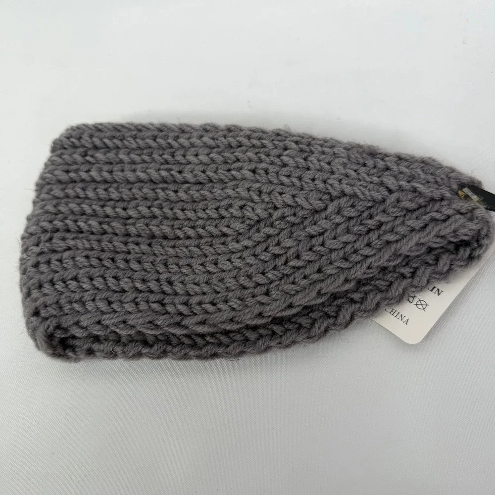 Womens Grey Knit Headband Red Rose Floral Embroidered Ear Warmer WT-510068